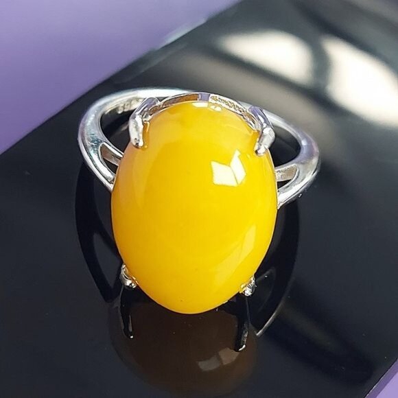 Natural Oval Amber 17x12mm 925 Sterling Silver Ring - Picture 3 of 6